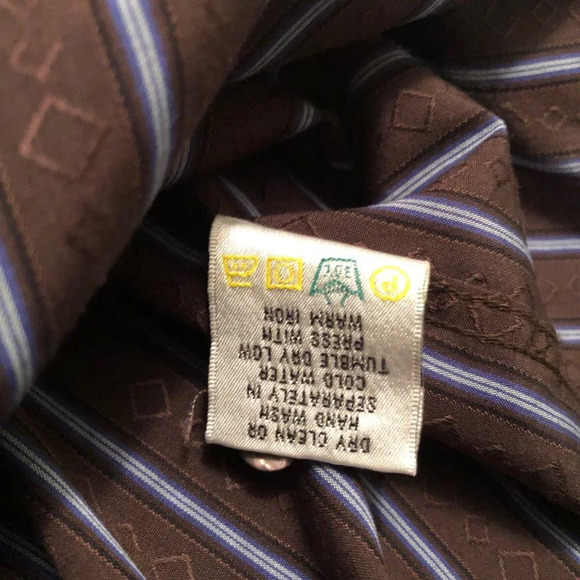 Bugatchi uomo Shirt Mens Large Blue Brown Striped Cotton Button Up Long Sleeve - Picture 9 of 10